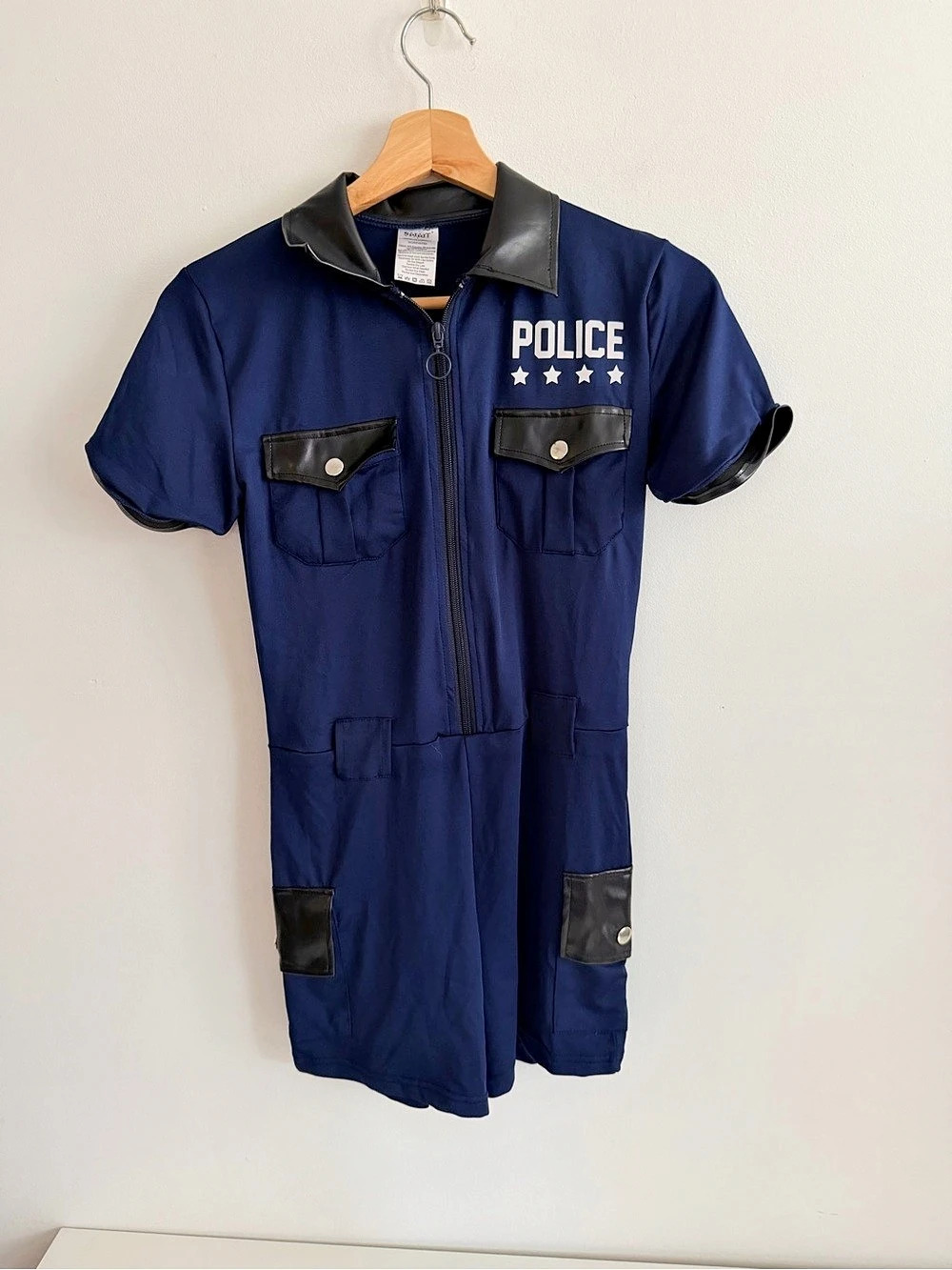 Spirit Halloween Womens Police Officer Costume Small Navy Jumpsuit Hat Sexy Cop